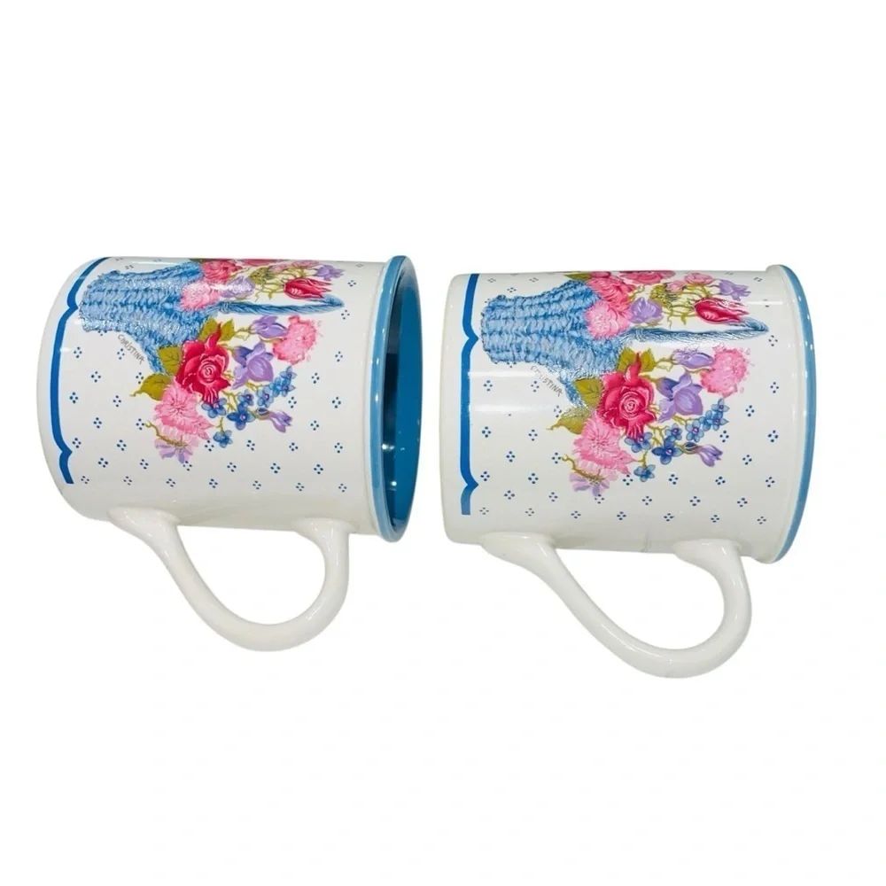 Vintage 1988 Potpourri Press Floral Korean Basket Mugs –Set of 2 Coffee Cups 8oz